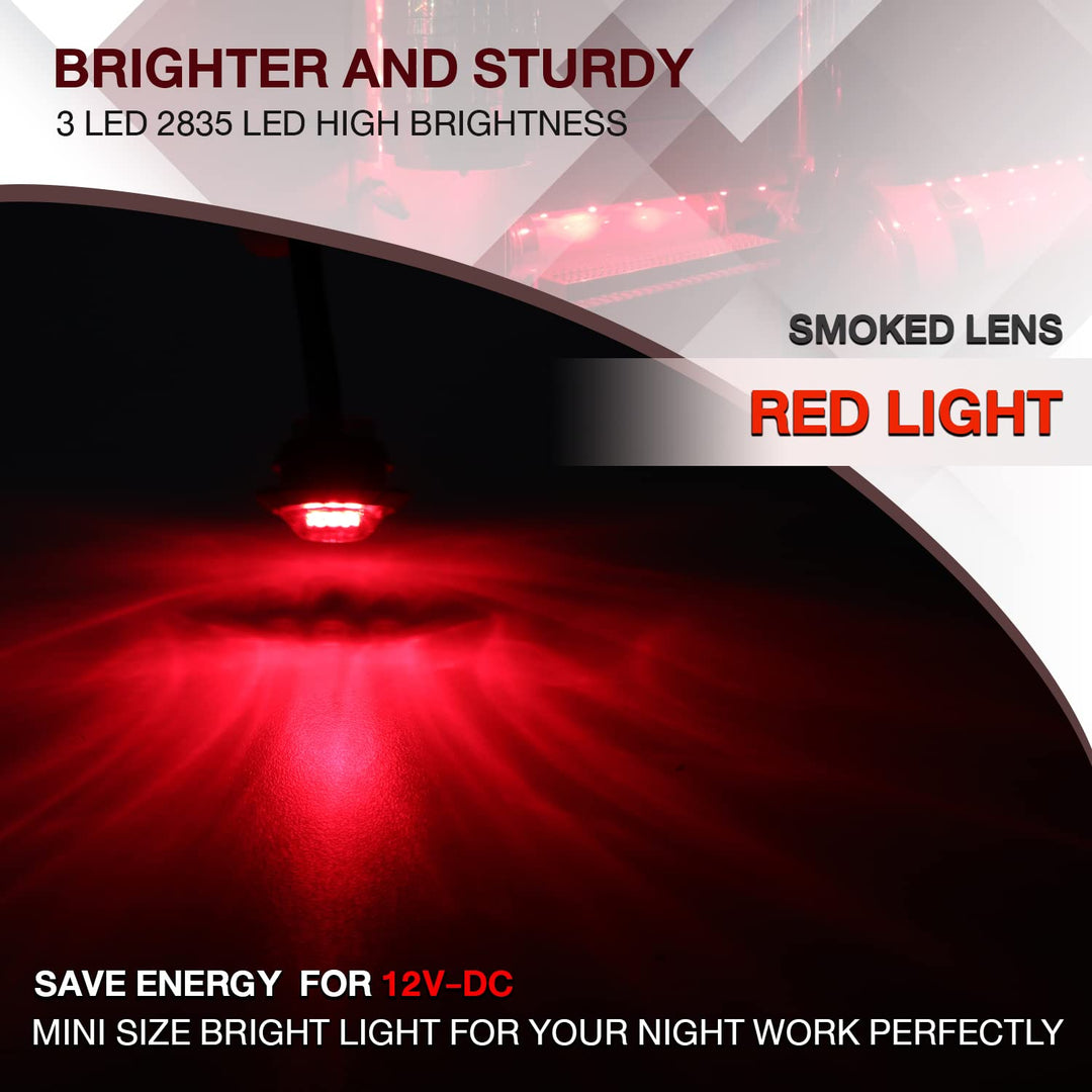 10 Pcs 3/4 Inch Mount SMOKED LENS & Red LED Clearance Markers, side marker lights, led marker lights, led side marker lights, led trailer marker lights, trailer marker light