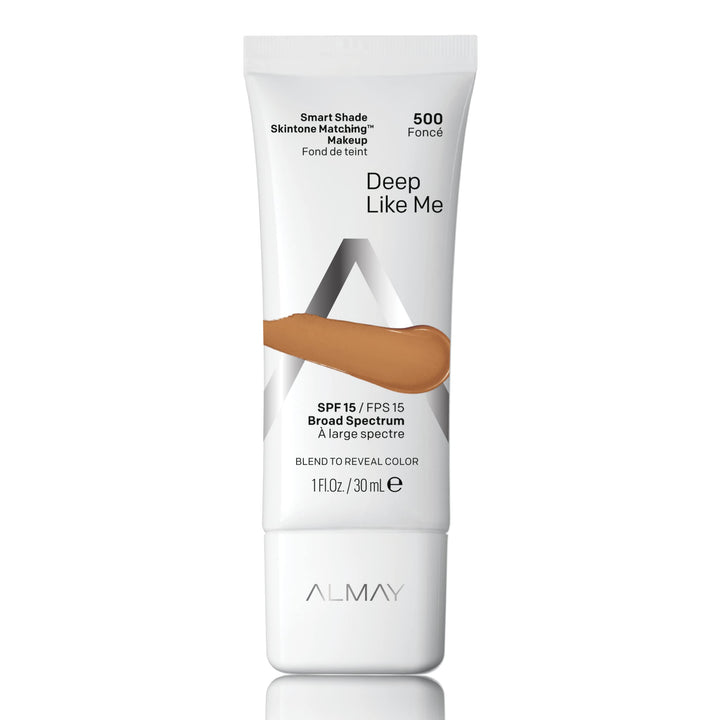 Smart Shade Skintone Matching Makeup, Medium Coverage Natural Finish Foundation with SPF 15, Hypoallergenic, Cruelty Free, -Fragrance Free, Dermatologist Tested, 500 Deep Like Me, 1 oz