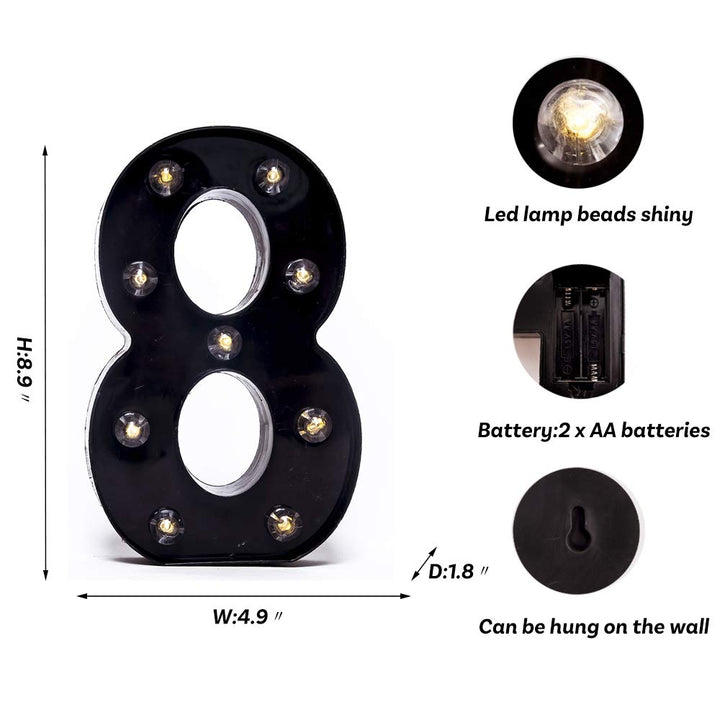 Black LED Marquee Number Lights Sign Light Up Marquee Number Lights Sign for Night Light Wedding Birthday Party Battery Powered Christmas Lamp Home Bar Decoration