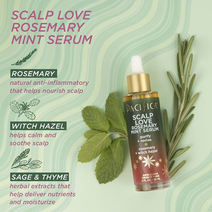 Beauty Scalp Love Rosemary Mint Serum Purifies Revives Scalp Vegan CrueltyFree, Clear, 2 Fl Oz