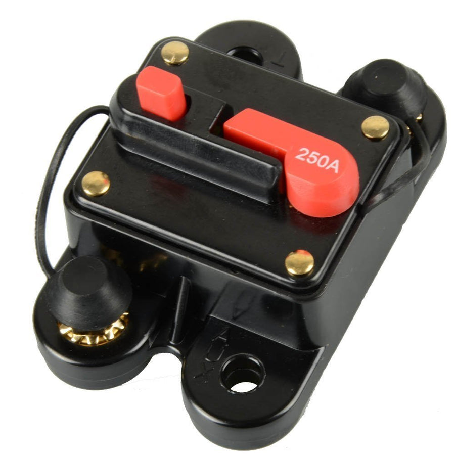 250 Amp Circuit Breaker Trolling Motor Auto Car Marine Boat Bike Stereo Audio Terminal Inline Fuse Inverter with Manual Reset 12V-24V DC