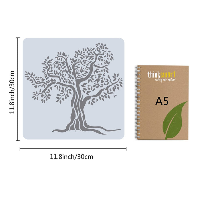 Large Tree of Life Stencil Template 12x12 Inch Reusable Plant Sign Home Decoration Stencil Plastic Tree Painting Stencils Square for Painting on Wood Wall Scrapbook Card Floor Drawing