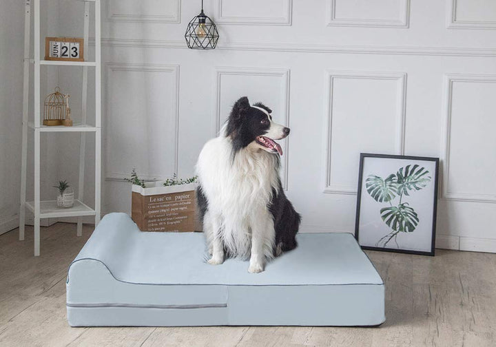 Orthopedic Memory Foam Dog Bed 7 Inch Thick Extra Large Dog Bed With Pillow Grey 50x34x10 Includes Waterproof Liner and Durable Removable Cover With Smart Design