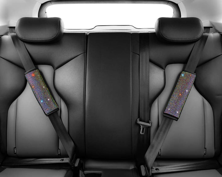 Universal Velvet Seat Belt Shoulder Pads with Bling Rhinestones Car Seat Belt Cover,Crystal Handbrake Cover, Bling Ring Set 4 Pack Set