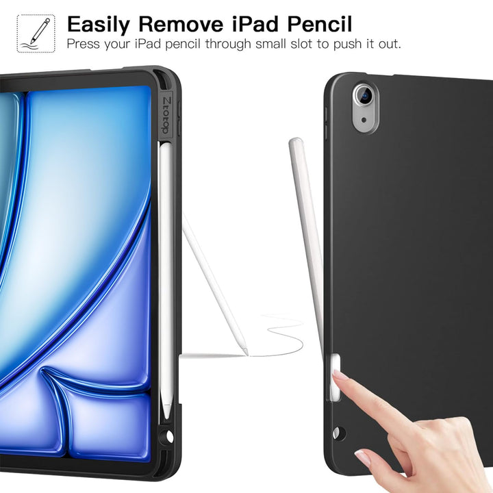for iPad Air 6th Generation 11 Inch Case M2 2024 & iPad Air 5th/4th Gen 10.9 Inch 2022/2020 & iPad Pro 11 2018 1st with Pencil Holder, Soft TPU Back Slim Trifold Smart Cover, Black