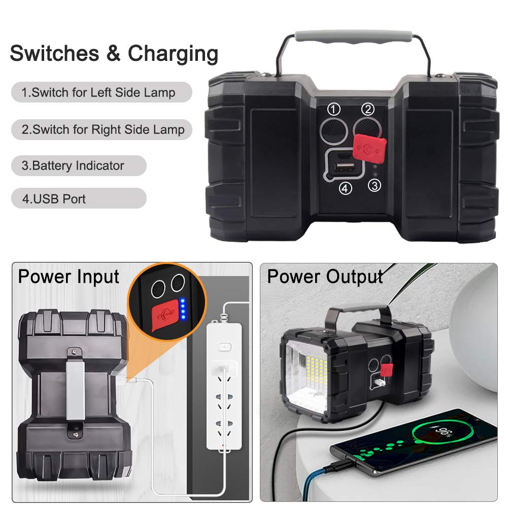 Rechargeable Flashlight, LED Spotlight Flashlight 10000 Capacity 1200LM 20h Ultra-Long Standby 3+4 Lights Modes Camping Flashlight Waterproof with USB Output as a Power Bank