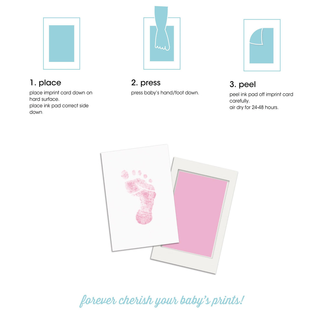 Newborn Baby Handprint Or Footprint Clean-Touch Ink Pad Kit, No Mess Baby Safe Print Kit, Newborn Keepsake, 2 Impression Cards, Small Size, Pink