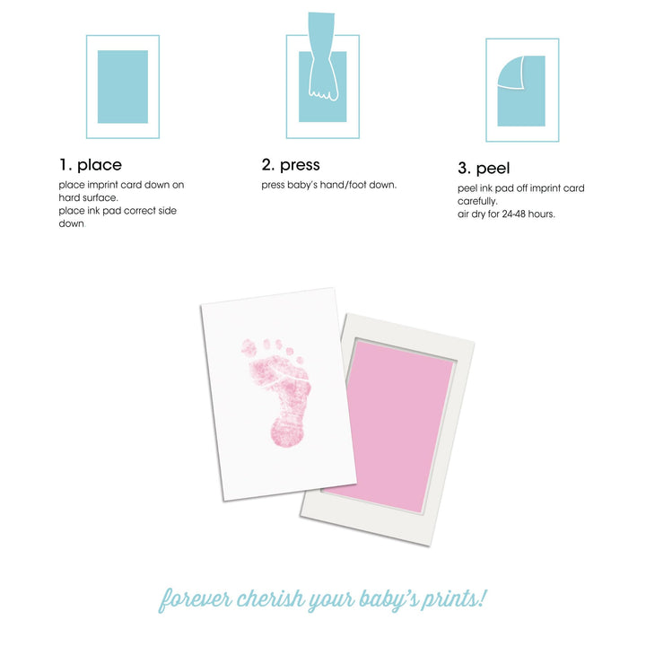 Newborn Baby Handprint Or Footprint Clean-Touch Ink Pad Kit, No Mess Baby Safe Print Kit, Newborn Keepsake, 2 Impression Cards, Small Size, Pink