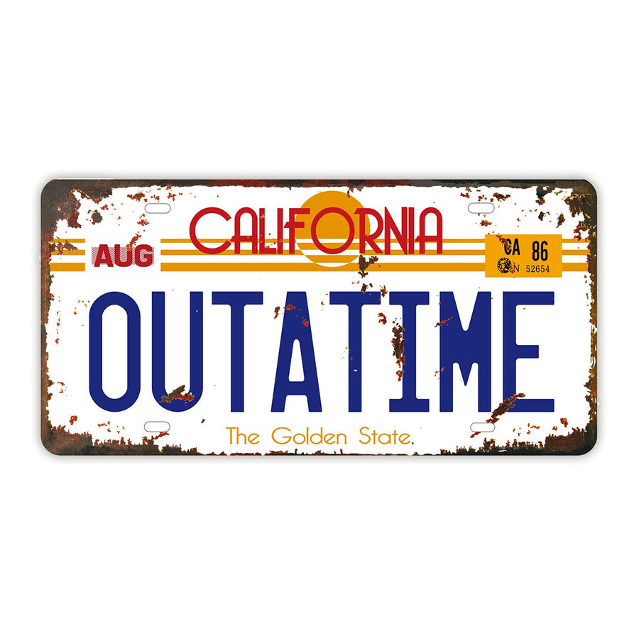Outatime Back to The Future License Plate Memorabilia, Embossed License Plate Replica, Delorean Movie Prop Metal Stamped Vanity Number Tag, 12x6 inch
