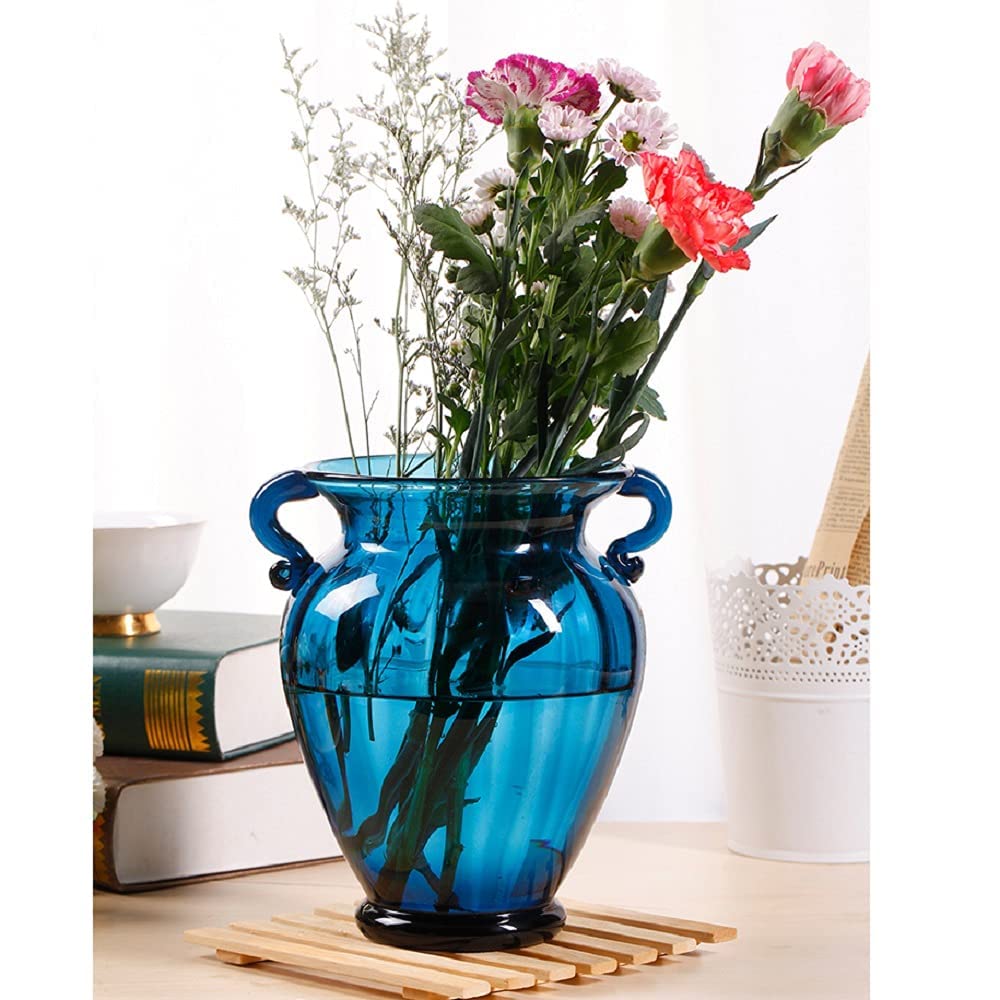 Blue Binaural Glass Vase Creative Desktop Living Room TV Cabinet Flower Arrangement Ornaments Fashion Floral Home Decor