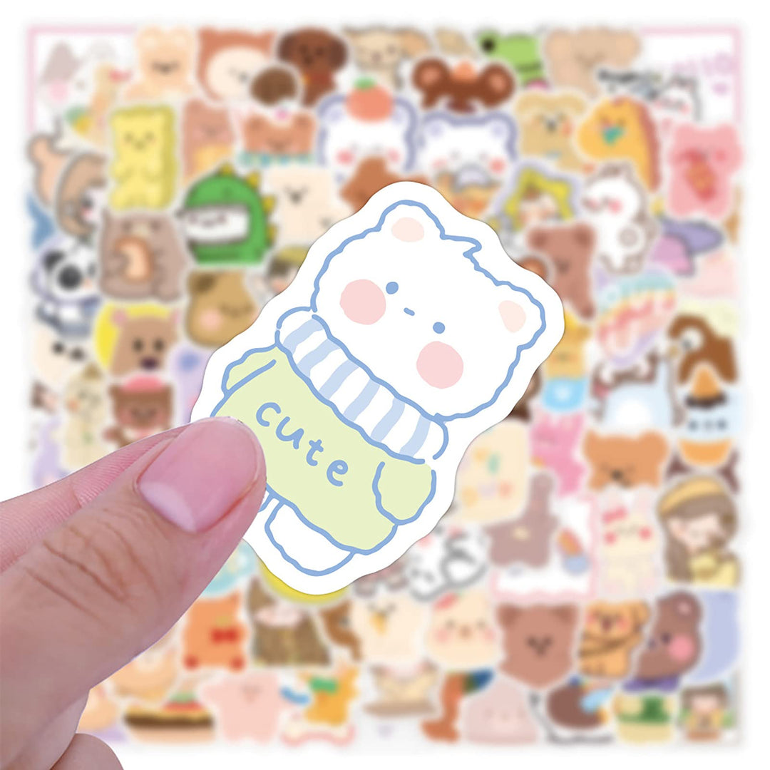 100pcs Cute Cartoon Korean Bear Stickers for Kids Scrapbooking,Lovely Aesthetic Vinyl Stickers for HydroFlasks Laptop Water Bottle Journal Fridge Graffiti Decals