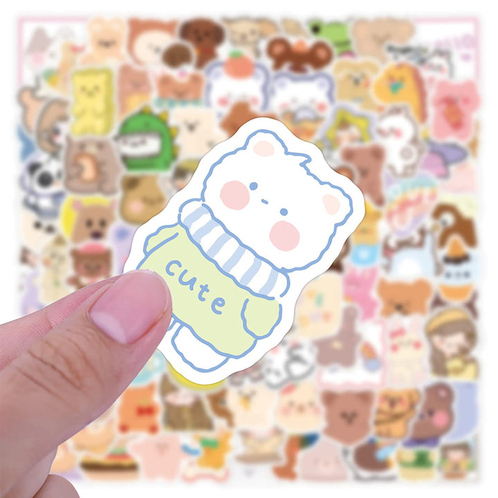 100pcs Cute Cartoon Korean Bear Stickers for Kids Scrapbooking,Lovely Aesthetic Vinyl Stickers for HydroFlasks Laptop Water Bottle Journal Fridge Graffiti Decals