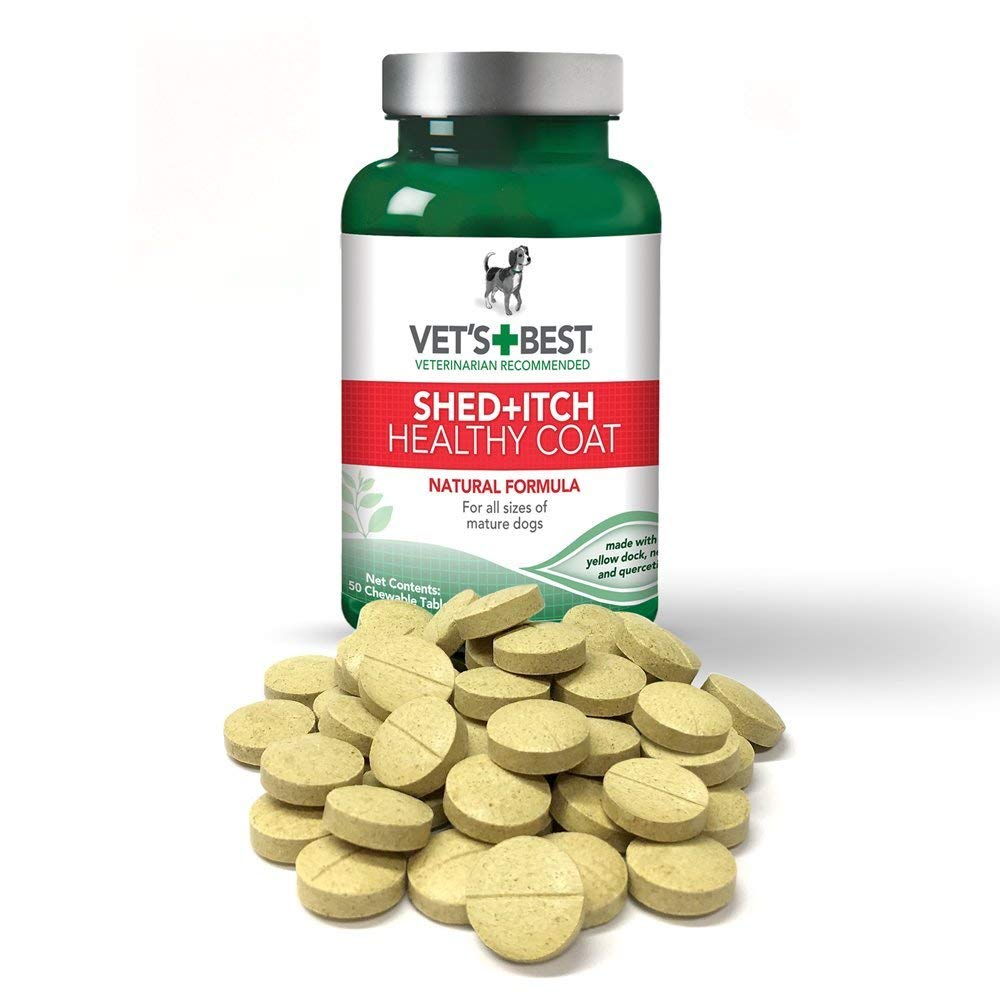 Healthy Coat Shed & Itch Relief Dog Supplements | Relieve Dogs Skin Irritation and Shedding Due to Seasonal Allergies or Dermatitis | 50 Chewable Tablets