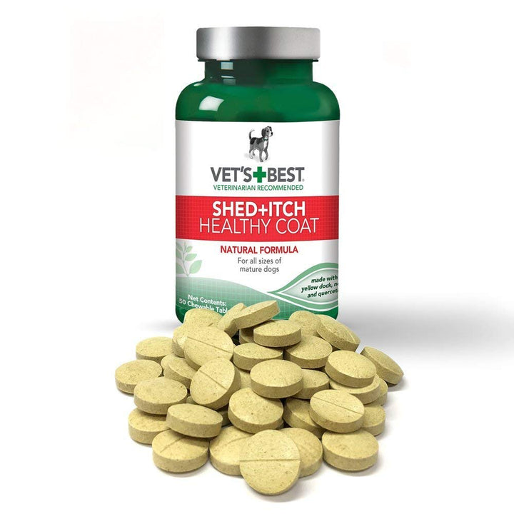 Vet's Best Healthy Coat Shed & Itch Relief Dog Supplements | Relieve Dogs Skin Irritation and Shedding Due to Seasonal Allergies or Dermatitis | 50 Chewable Tablets