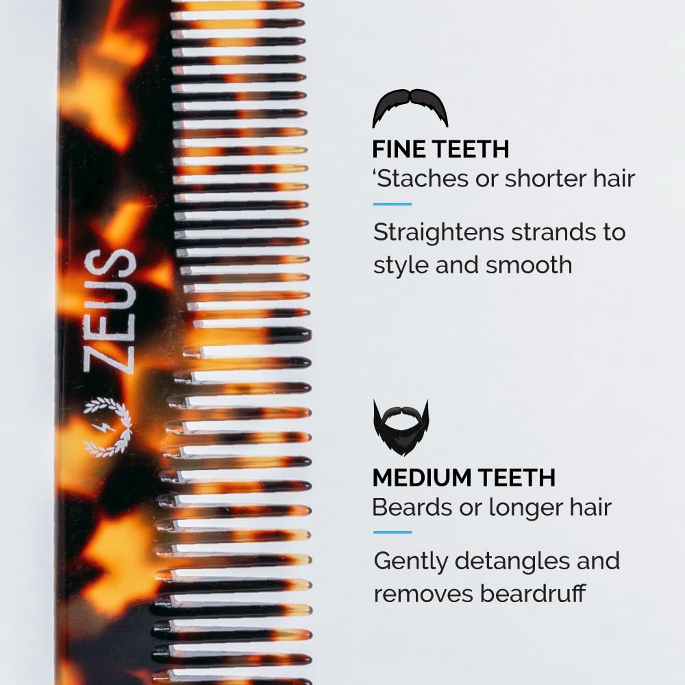 Handmade Saw Cut Beard Comb, Tortoiseshell