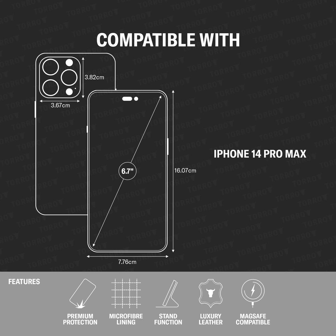 Leather Case Compatible with iPhone 14 Pro Max – Genuine Leather MagSafe Compatible Bumper Case with Magnetically Detachable Cover with Kickstand (Black)
