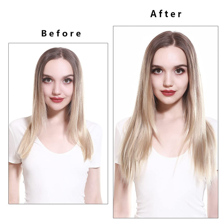 Invisible Wire Hair Extensions Straight Long Synthetic Hairpieces 22 Inch Adjustable Transparent Headband for Women Black Brown