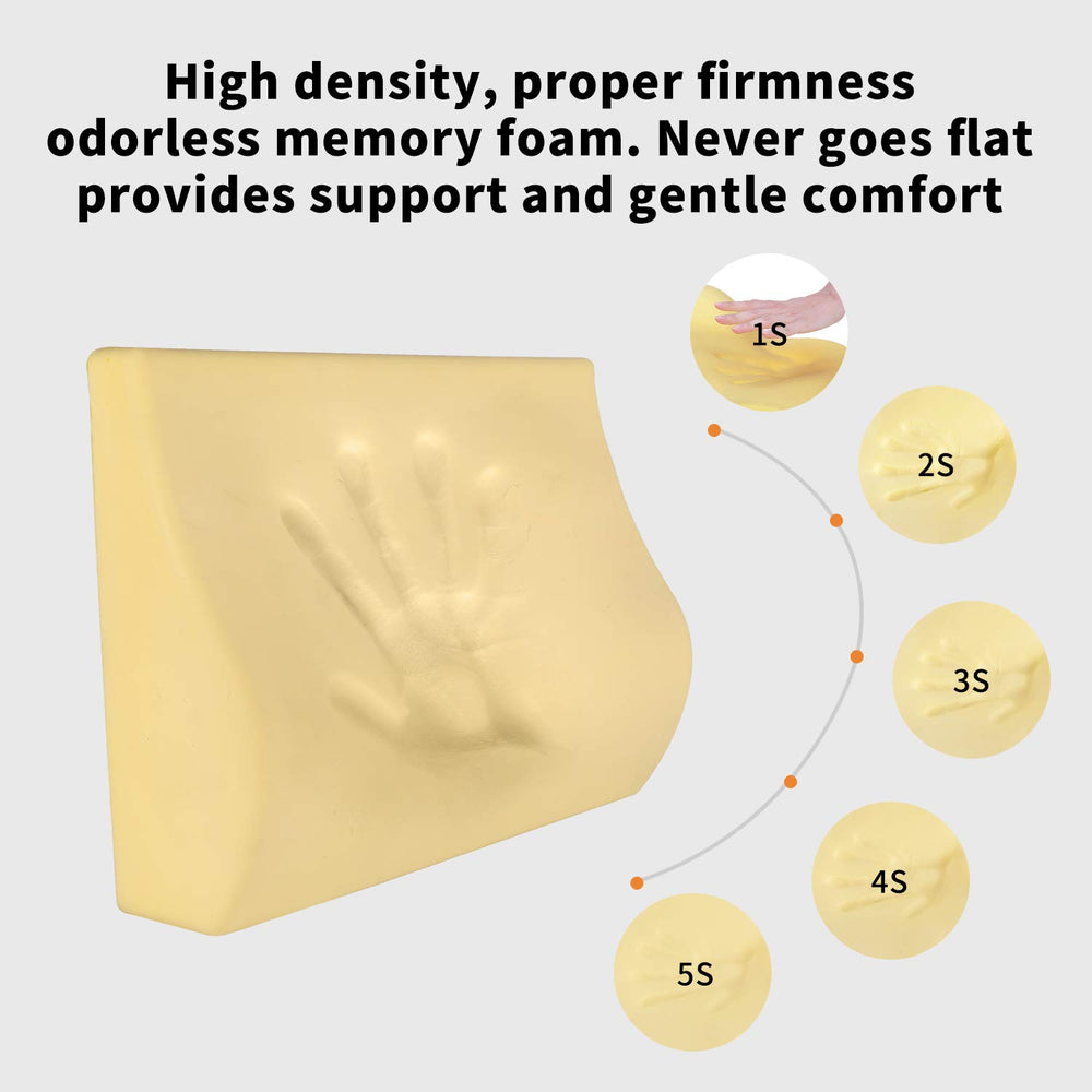 Memory Foam Lumbar Support Pillow for Car - Mid/Lower Back Support Cushion for Car Seat (Beige)