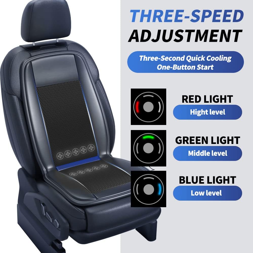 Cooling Car Seat Cushion- 10Fans & 3 Adjustable Temperature 12V System- 15s Cool Down Fast for Summer Driving- Breathable Seat Cover with Air Conditioning System- 1 Pack (Black)