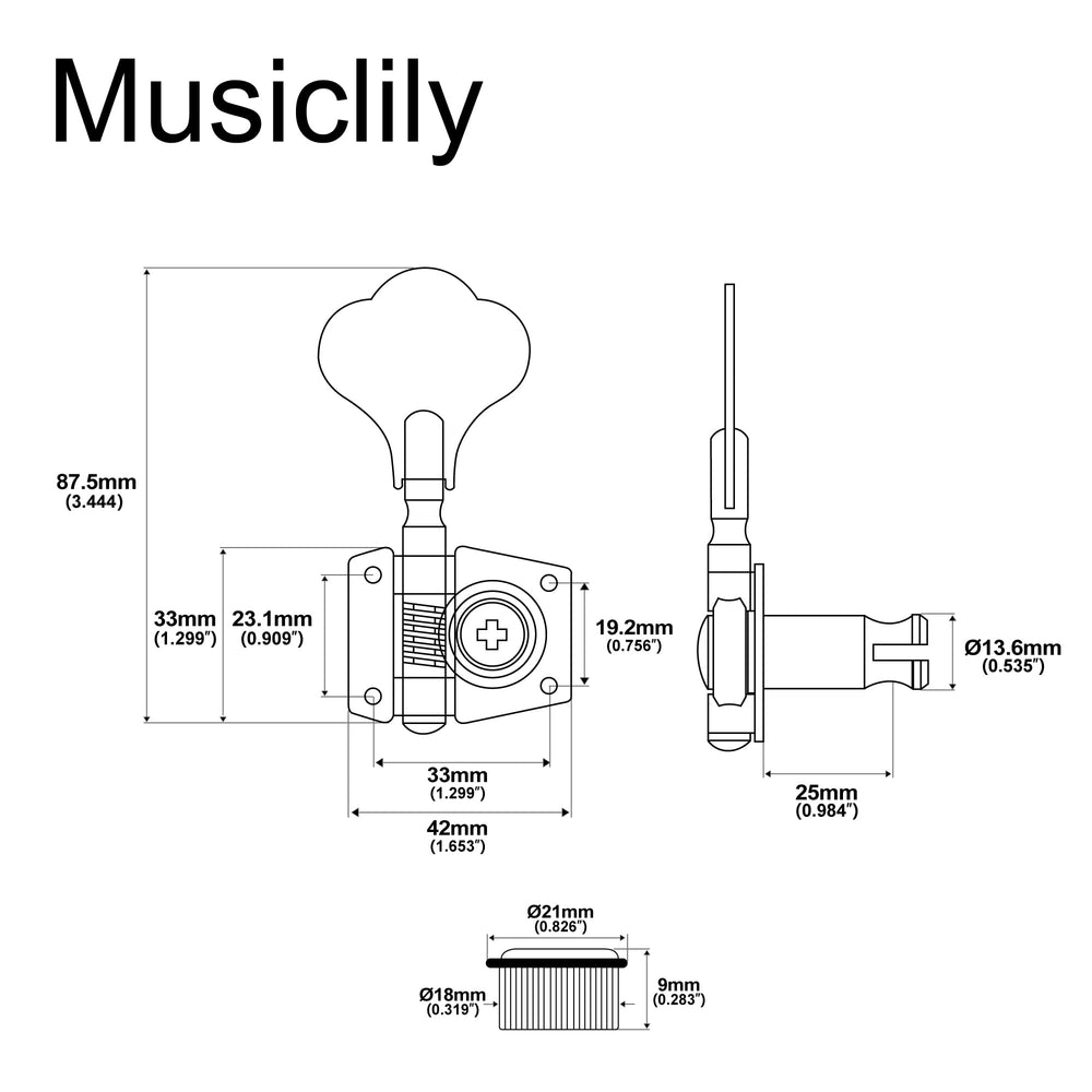 4 in-line Bass Vintage Open Gear Tuners Tuning Keys Pegs Machine Head Right Hand Set for Fender Precison Jazz PB JB Bass Guitar, Black
