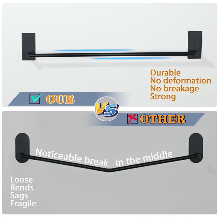Towel Racks for Bathroom, 28 Inch SUS 304 Stainless Steel Adhesive Towel Bar No Drill, Strong Adhesion Matte Black Towel Rack, Rustproof Bath Towel Holder