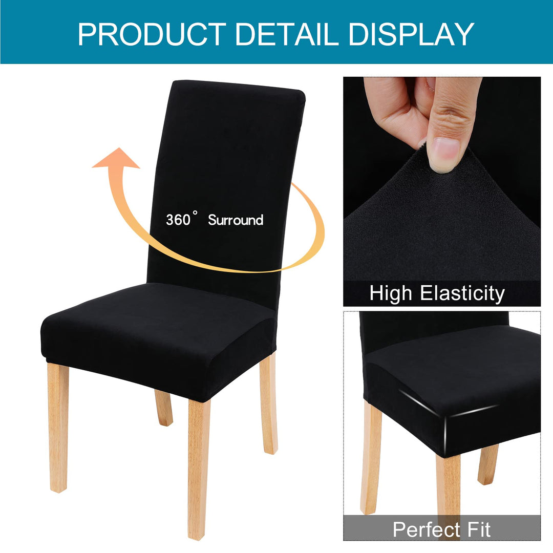 Velvet Stretch Dining Room Chair Covers Set of 2, Soft Removable Washable Chair Slipcovers Kitchen Parsons Chair Protector, Black
