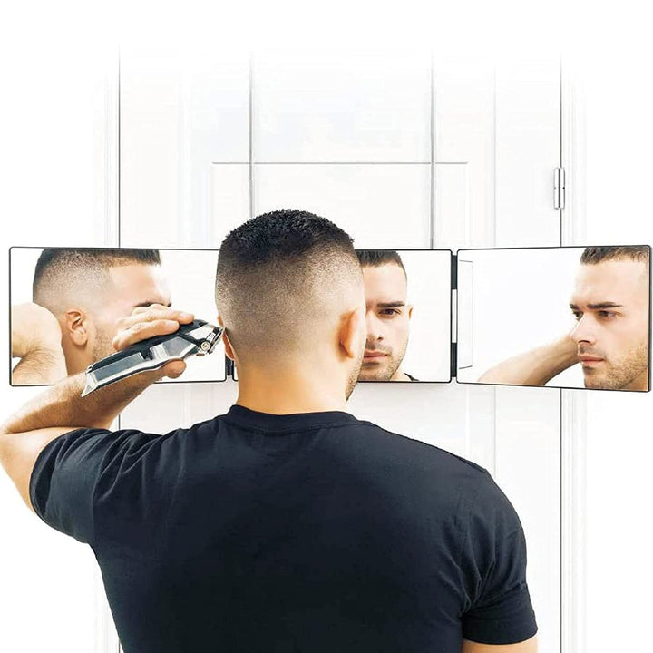 Portable Trifold Mirror, 360° Barber Mirror, 3 Way Mirror with Adjustable Height Brackets to Self Hair Cutting and Styling, for Bathroom Bedroom Living Room