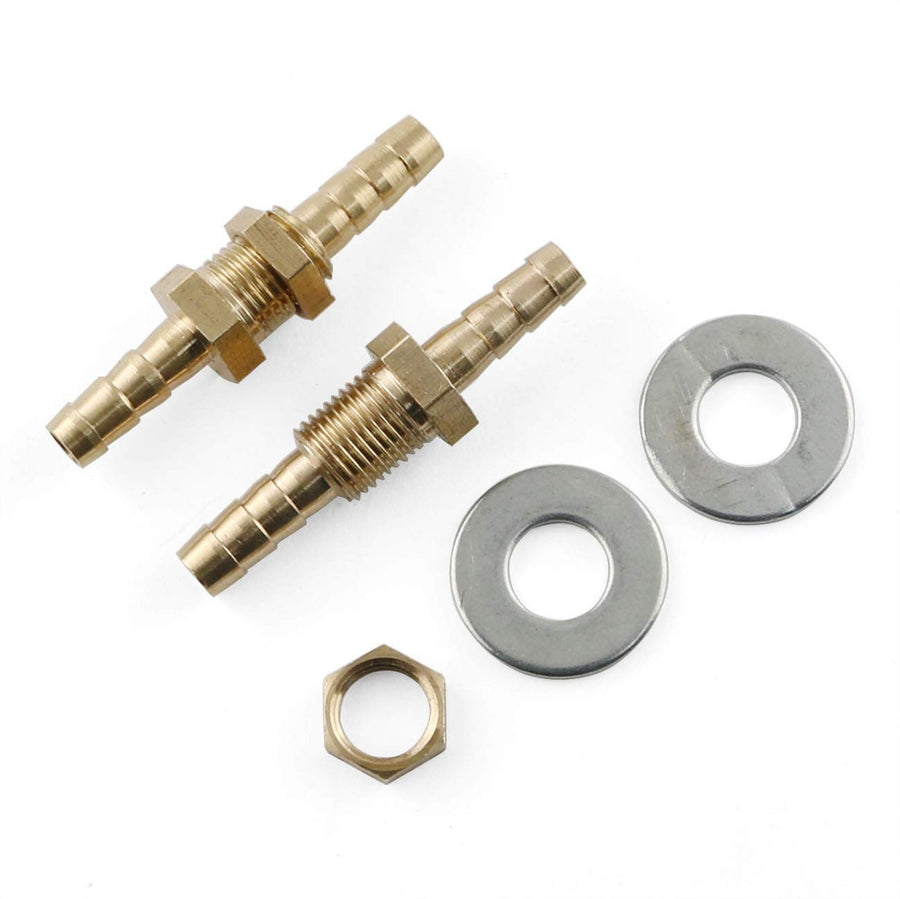 Straight Barbed Connector 2PCS 1/4Inch ID Hose Barb Bulkheads Hex Union Brass Barbed Fitting Connectors with Flat Washer