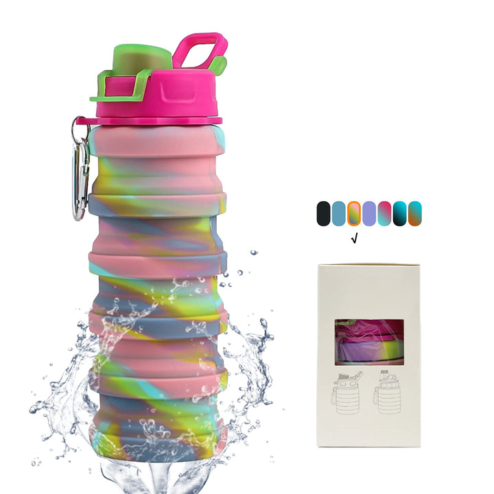 Collapsible Water Bottle-Water Cup 16oz BPA Free Silicone Foldable Water Bottles Kids-Reusable Water Bottle Hiking Travel Water Bottle Collapsible Cup Portable Leak Proof Sports Kids Water Bottle-Gray