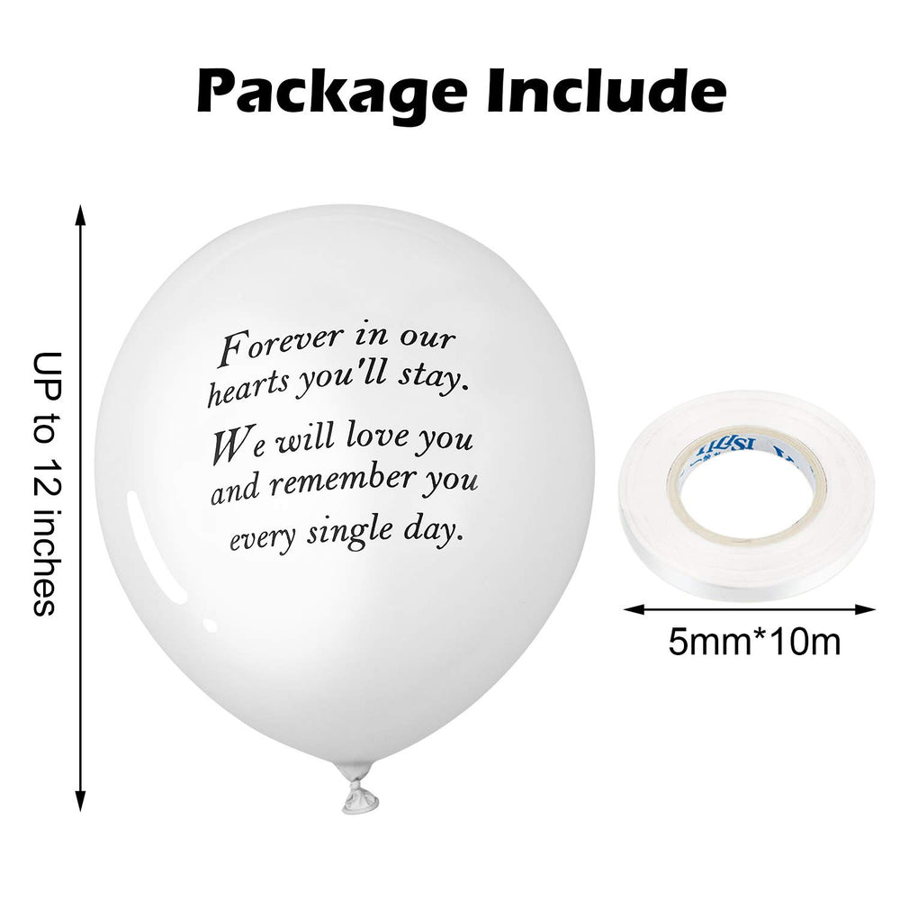 50 Pieces Memorial Balloons Biodegradable Remembrance Balloons White Funeral Balloons and 3 Pieces Balloon Ribbon for Balloon Release, Funeral Decoration