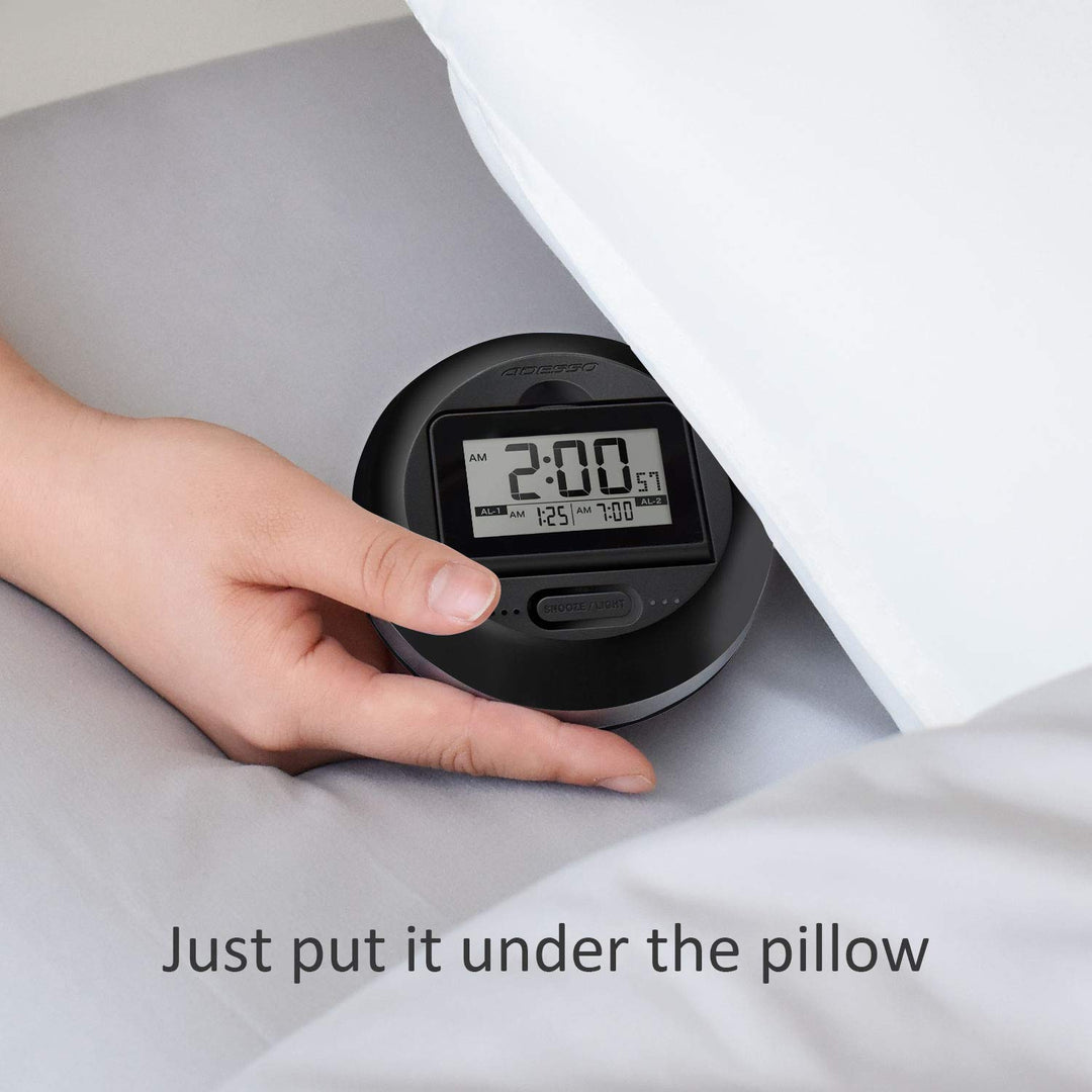 Vibrating Alarm Clock LED Display Super Strong Vibration for Heavy Sleepers Deaf Hearing Impaired, 1.3 Height Works Under Pillow, 2 Individual Alarm Settings