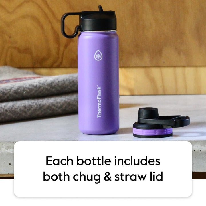 ThermoFlask 18 oz Double Wall Vacuum Insulated Stainless Steel Water Bottle with Spout and Straw Lids, Black
