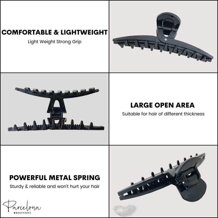 France Pinch Black Covered Spring Crystal Jaw Hair Claw Clip Clamp Clutcher with Inner Teeth