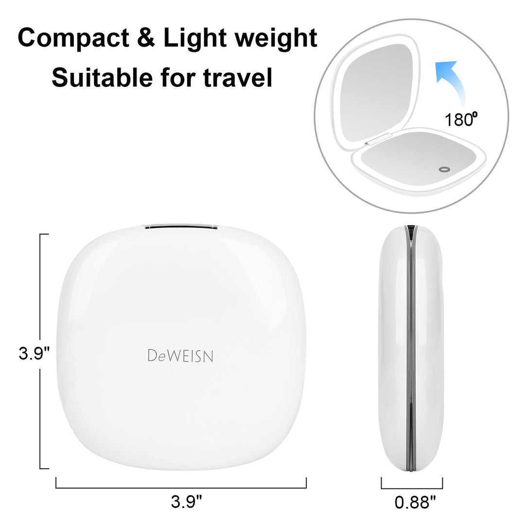Compact Mirror, Lighted Travel Makeup Mirror with 1X/10X Magnifying Double Sided Dimmable Portable Pocket for Handbag and Pocket, USB Charging(White)