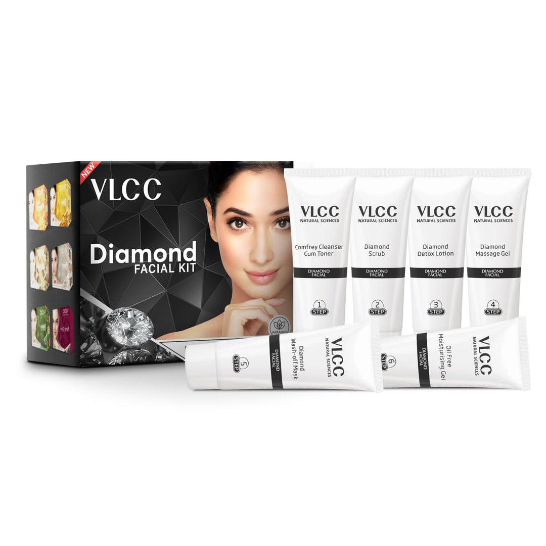 Diamond Facial Kit - 60g | Skin purifying with Parlour Glow | Improves Skin Elasticity, Brightens and Lightens Patchy Damaged Skin | With Colloidal Diamond, Jojoba Oil, Olive Oil & Aloe Vera.
