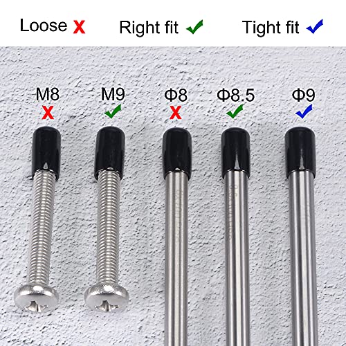 20pcs Rubber End Caps 8.5mm ID Vinyl Round Tube Bolt Cap Cover Thread Protectors Black