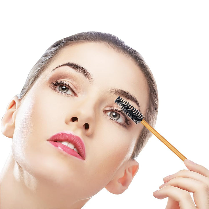 Gold/Black-300Pcs: 300 Pack Mascara Wands Disposable Eye Lash Brushes Applicator For Eyelash Extensions Makeup Tool Bulk, Gold/Black