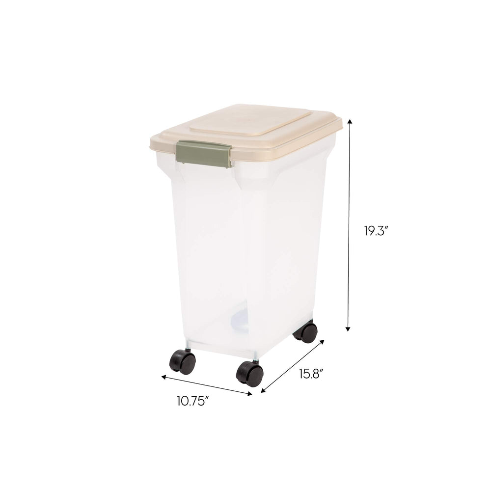 USA WeatherPro Airtight Dog Food Storage Container, Up to 22 lbs, Attachable Wheels, For Dog Cat Bird and Other Pet Food Storage Bin, Keep Fresh, Translucent Body, Clear/Almond