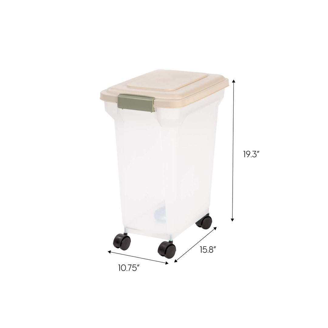 USA WeatherPro Airtight Dog Food Storage Container, Up to 22 lbs, Attachable Wheels, For Dog Cat Bird and Other Pet Food Storage Bin, Keep Fresh, Translucent Body, Clear/Almond