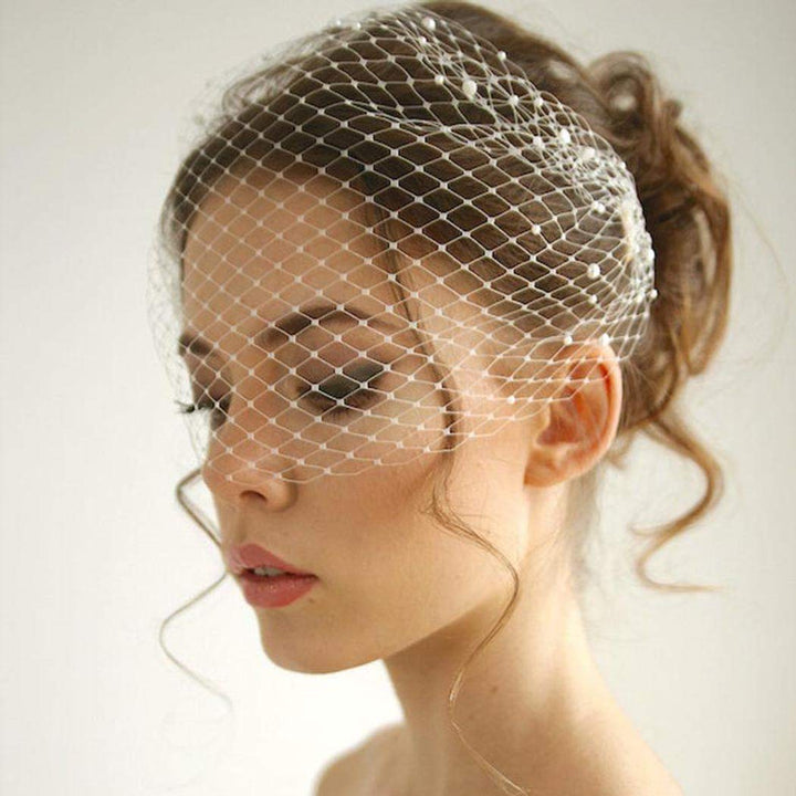 White Wedding Birdcage Veils with Comb Bridal Veil Pearl Bandeau Veil for Bride and Bridesmaid
