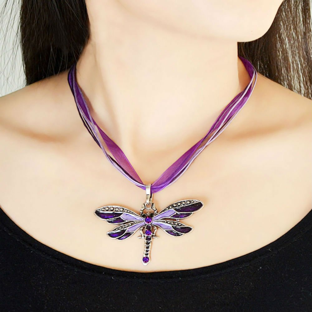 Fashion Creative Bohemian Jewelry Ethnic Multi-layer Chain Colorful Enamel Dragonfly Pendant NecklacePurple