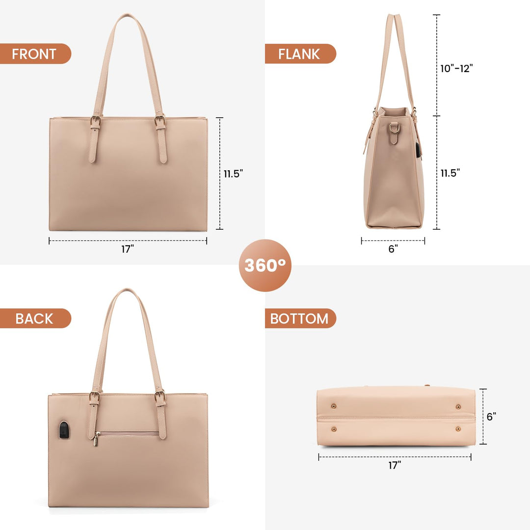 Laptop Bag for Women, Fashion Computer Tote Bag Large Capacity Handbag, Leather Shoulder Bag Purse Set, Professional Business Work Briefcase for Office Lady, 2PCs, 15.6-Inch, Nude Pink