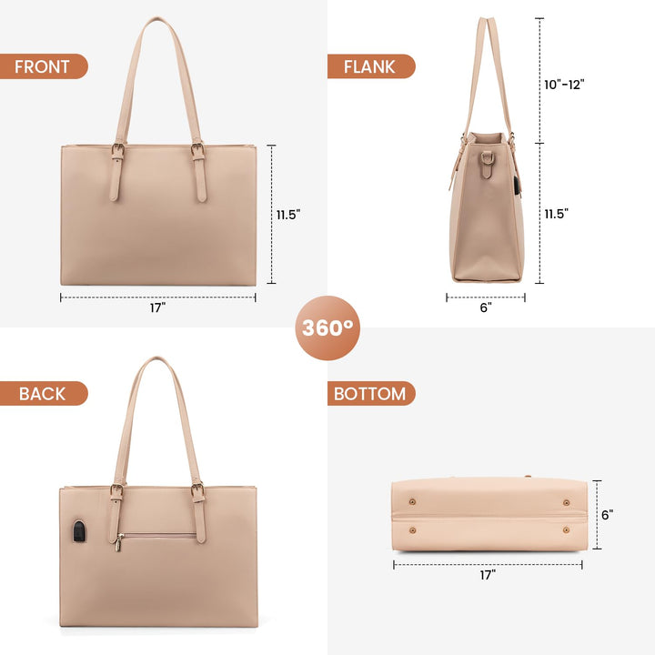 Laptop Bag for Women, Fashion Computer Tote Bag Large Capacity Handbag, Leather Shoulder Bag Purse Set, Professional Business Work Briefcase for Office Lady, 2PCs, 15.6-Inch, Nude Pink