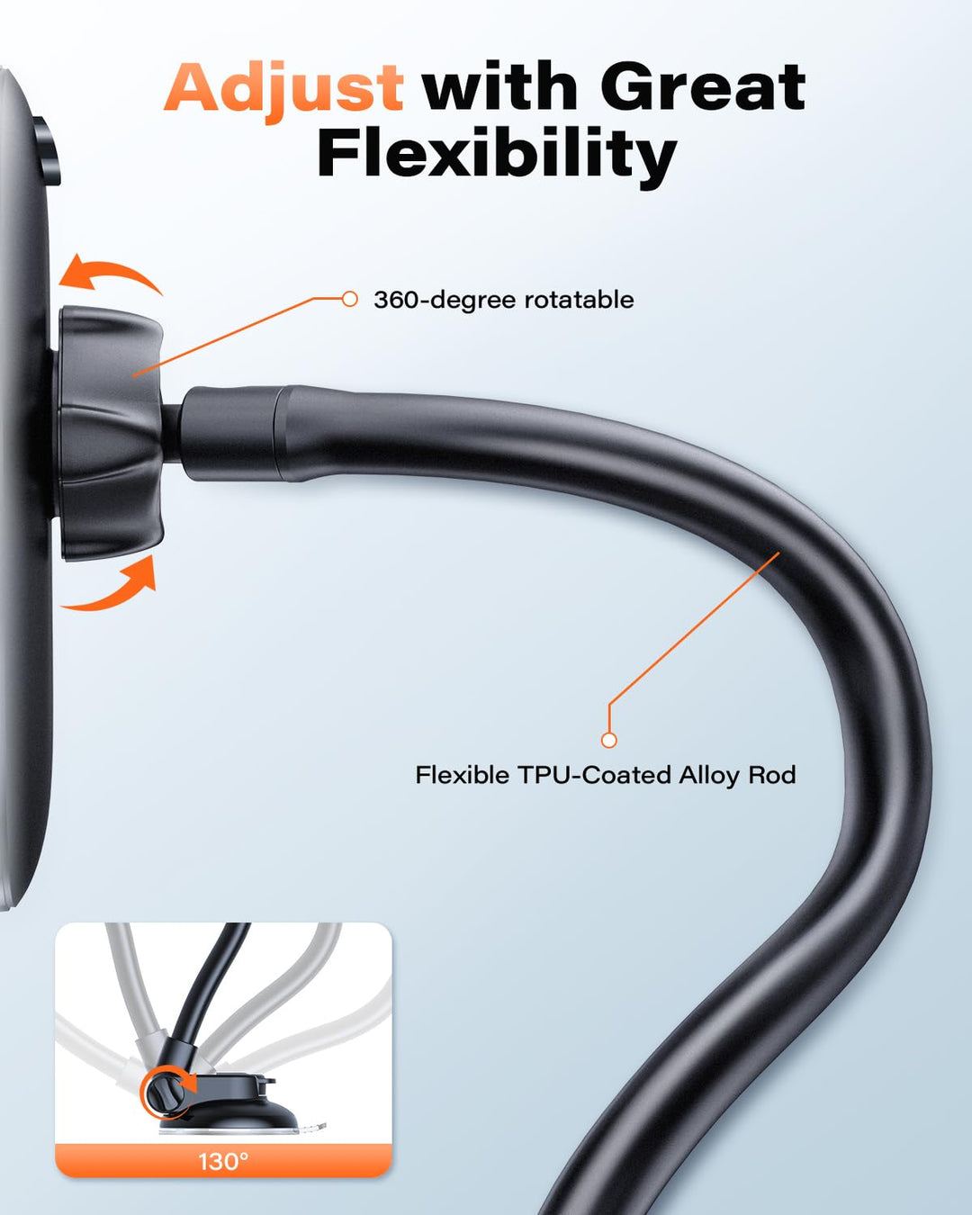 Cell Phone Holder for Car Dashboard Windshield Phone Mount for Car Long Arm Car Phone Holder Mount Strong Suction Cup Anti-Shake Stabilizer Compatible for iPhone, Samsung, All Smartphones