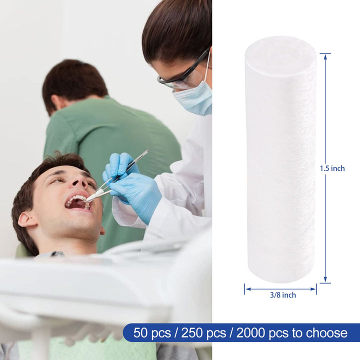 50 Pcs Dental Cotton Rolls #2 1.5 for Mouth, Nosebleed Stopper Plugs Non Sterile