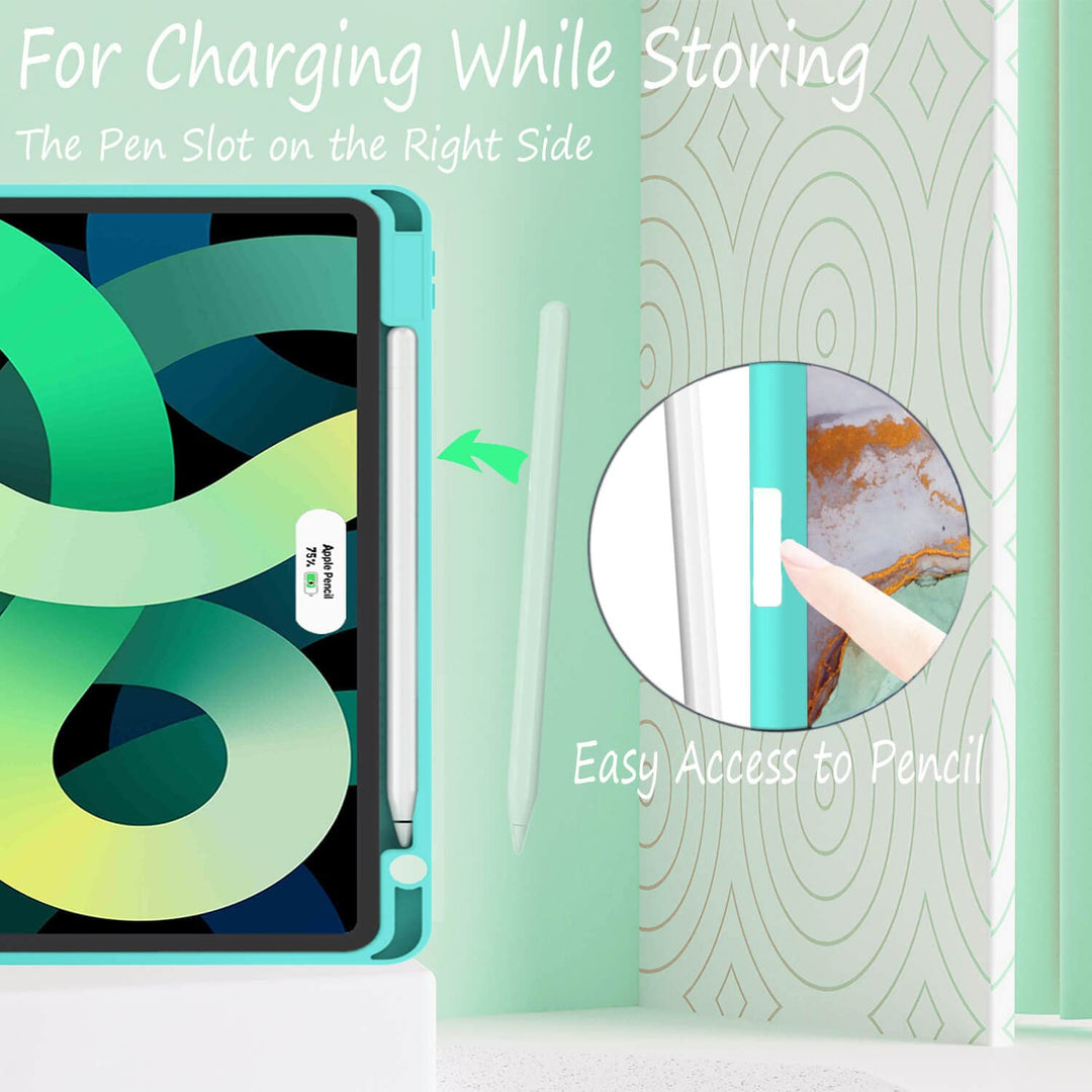 Case for iPad Air 5th/4th Generation Case, Slim Trifold iPad Air 5/4 Case 10.9 Inch 2022/2020 Soft TPU Back Cover with Pencil Holder & Auto Wake/Sleep for iPad Air 5th/4th Gen, Green Marble