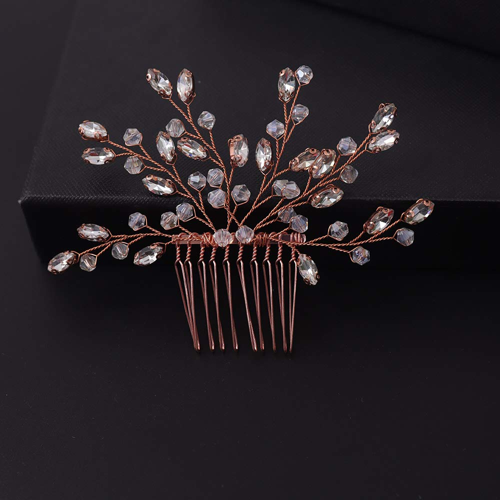 FXmimior Wedding Headpiece Crystal Rhinestone Hair Comb Hair Accessories for Bridal Bridesmaid Women (rose gold)