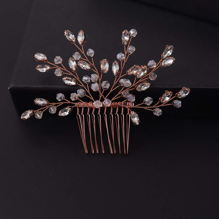 FXmimior Wedding Headpiece Crystal Rhinestone Hair Comb Hair Accessories for Bridal Bridesmaid Women (rose gold)