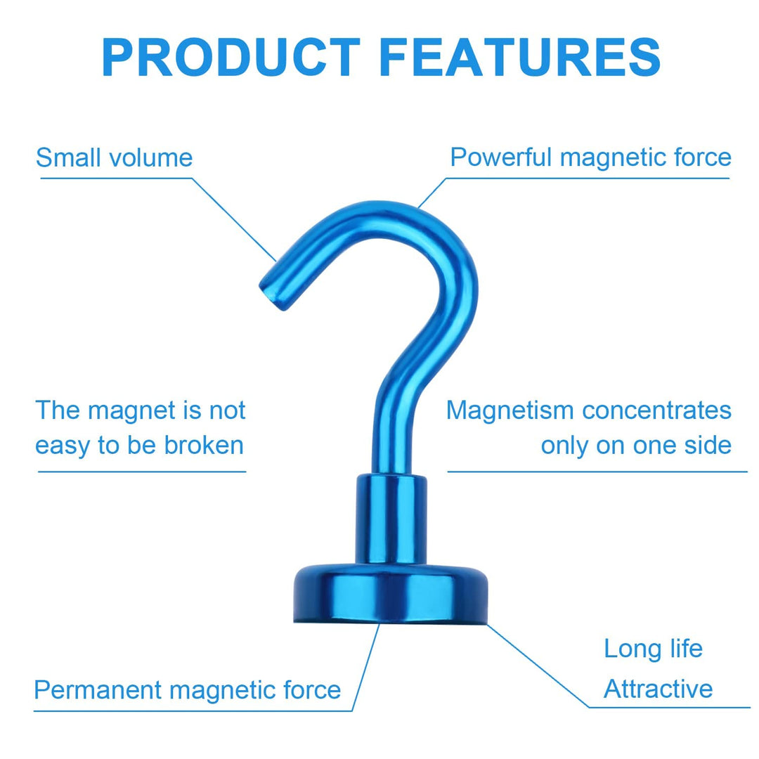 Magnetic Utility Hooks, 30Lbs Heavy Duty Rare Earth Magnet Hooks with Nickel Coating for Kitchen, Garage, Cruise, Classroom, Workplace and Office etc, 3 Packs (Blue)