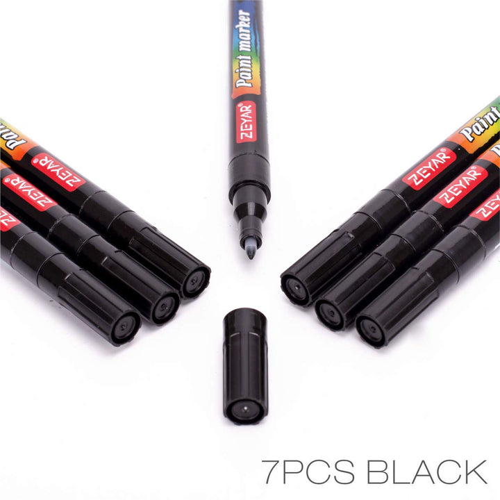 Black Acrylic Paint pen, Water Based, Set of 7, Extra Fine Point, Great for Rock Painting, Ceramic, Glass, Wood and smooth surfaces, Opaque ink (Black)